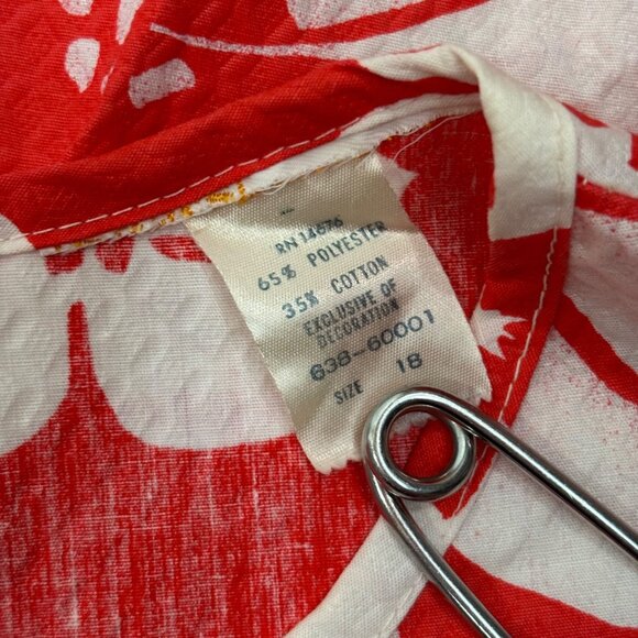 Vintage 70s Hawaiian Dress Womens Large Red Hibiscus Print Textured Shift Tiki - Picture 7 of 10